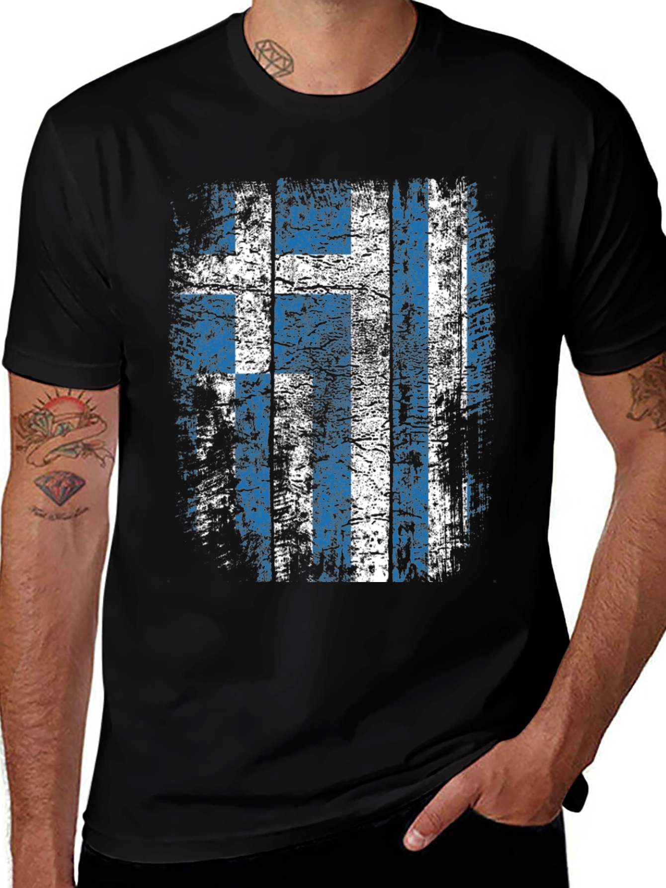 Greek Flag Distressed Graphic T-Shirt
