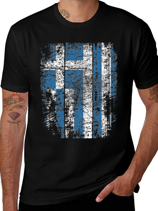 Greek Flag Distressed Graphic T-Shirt