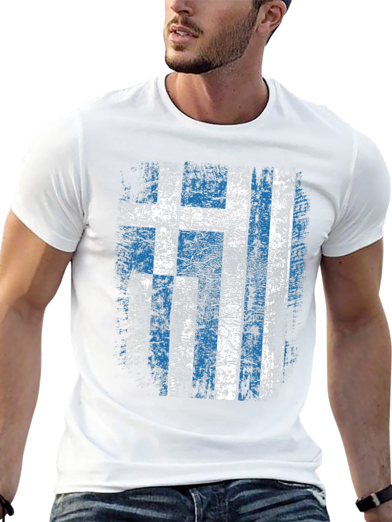 Greek Flag Distressed Graphic T-Shirt