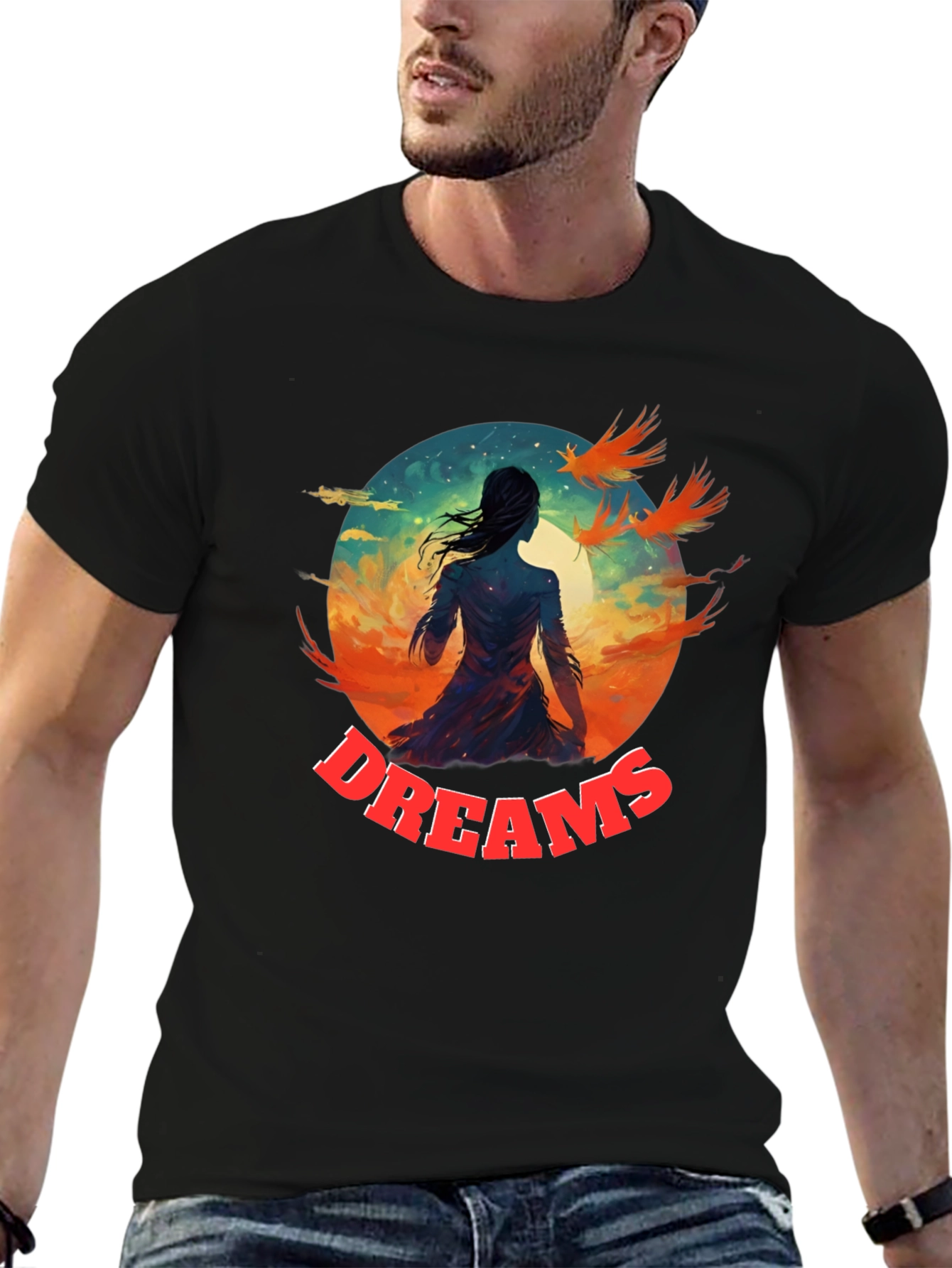 Dreams Graphic T-Shirt | Artistic Black Tee