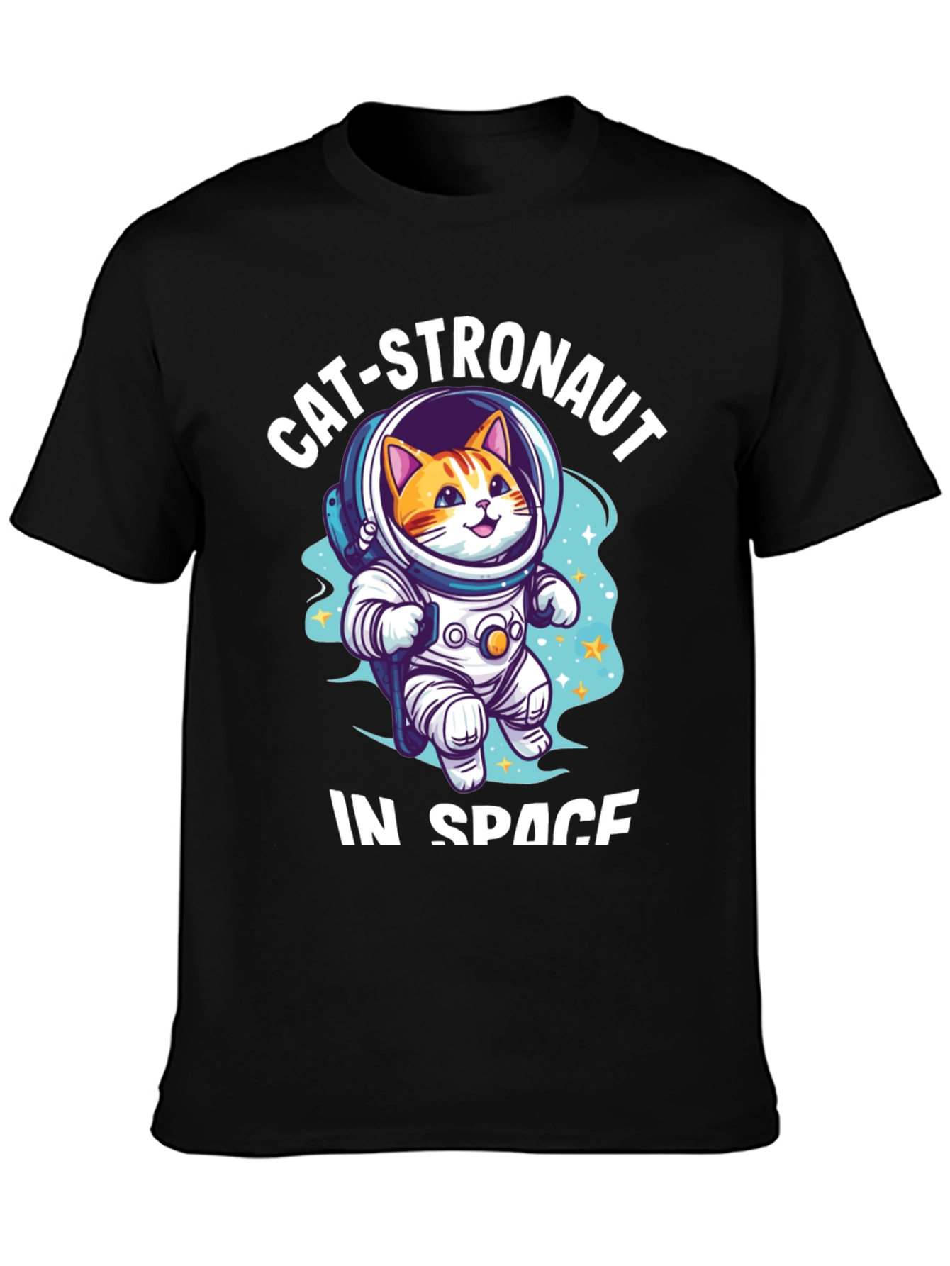 Catstronaut in Space Black T-Shirt