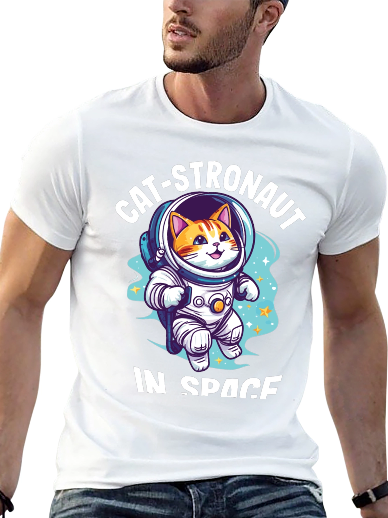 Catstronaut in Space Black T-Shirt