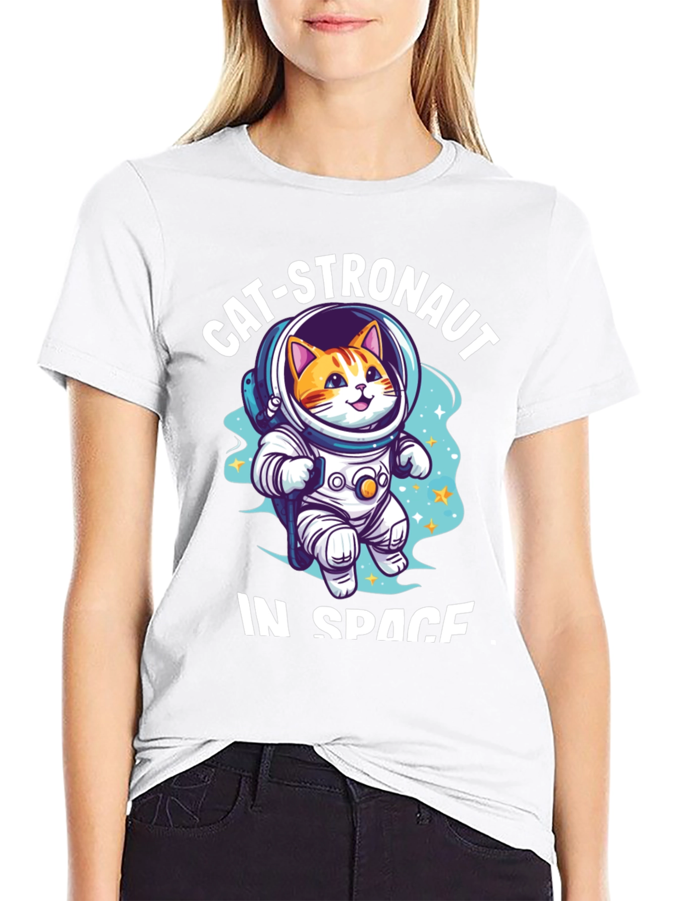 Catstronaut in Space Black T-Shirt