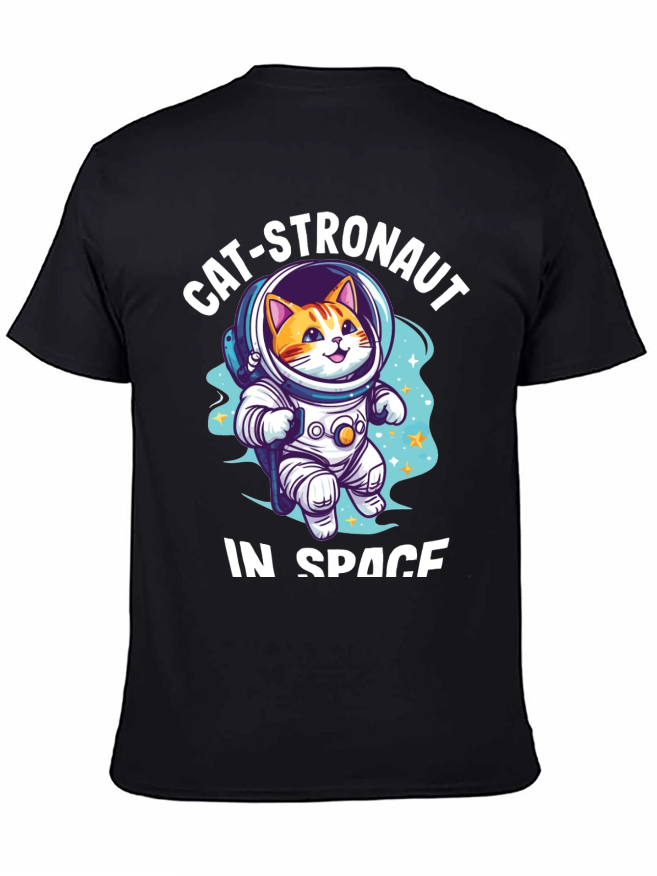 Catstronaut in Space Black T-Shirt