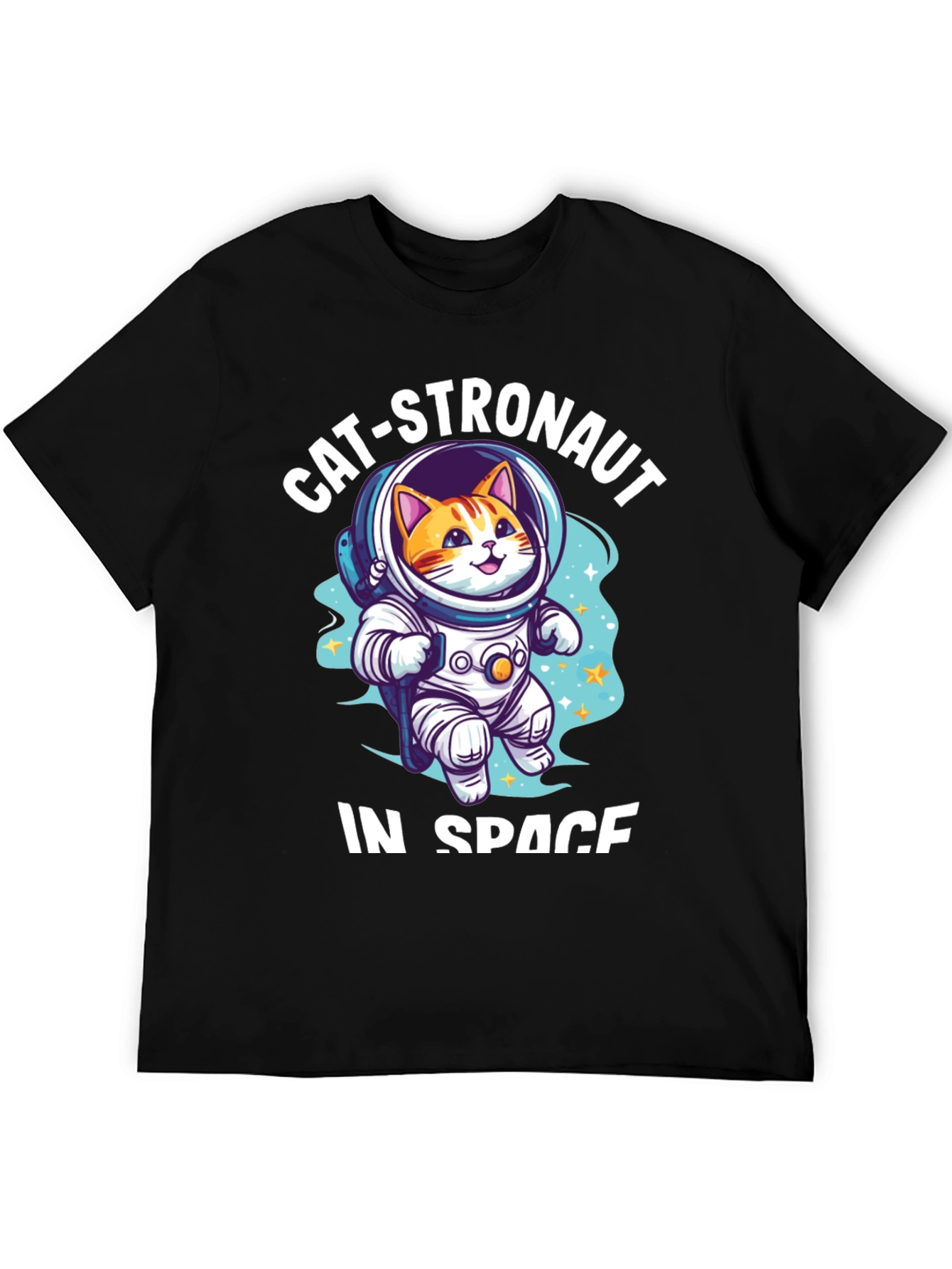 Catstronaut in Space Black T-Shirt