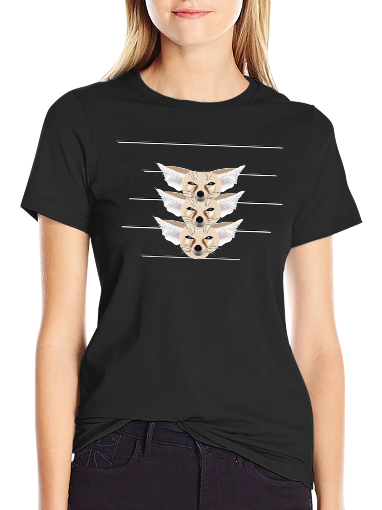 Fennec Fox Stack Black T-Shirt