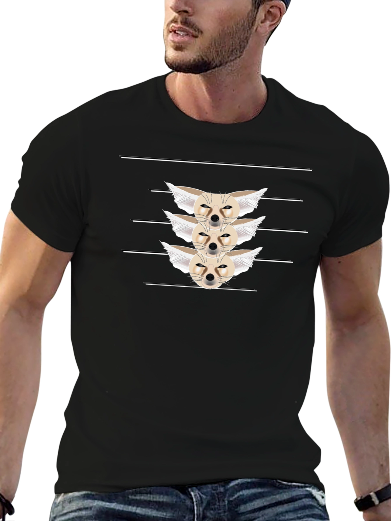 Fennec Fox Stack Black T-Shirt