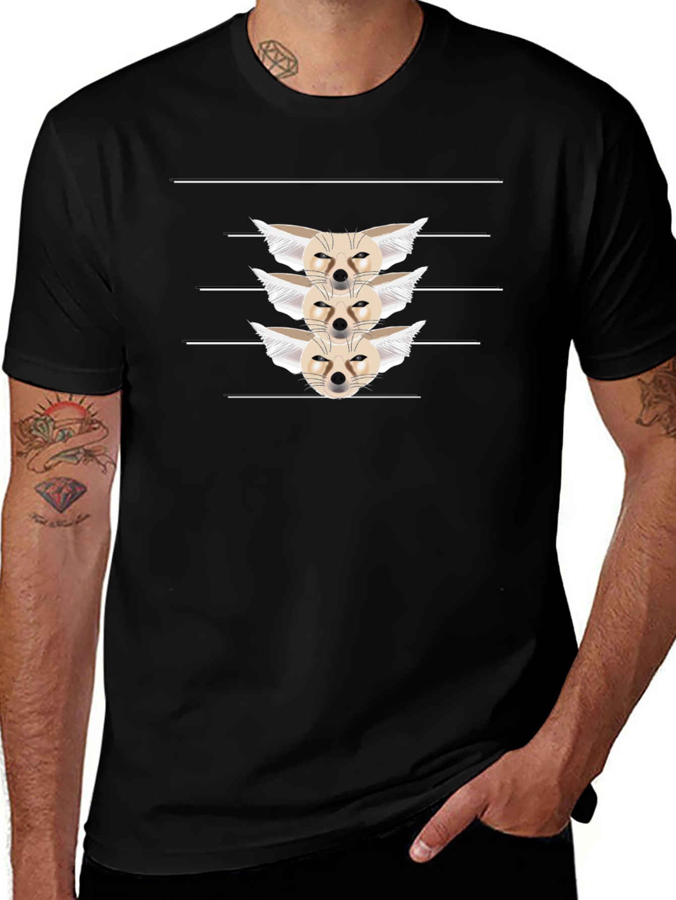 Fennec Fox Stack Black T-Shirt