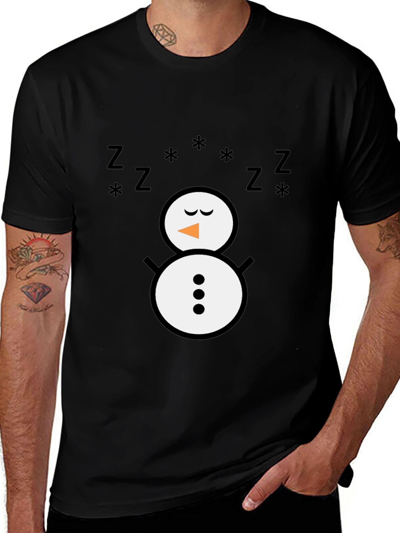 Sleeping Snowman Graphic T-Shirt - Black