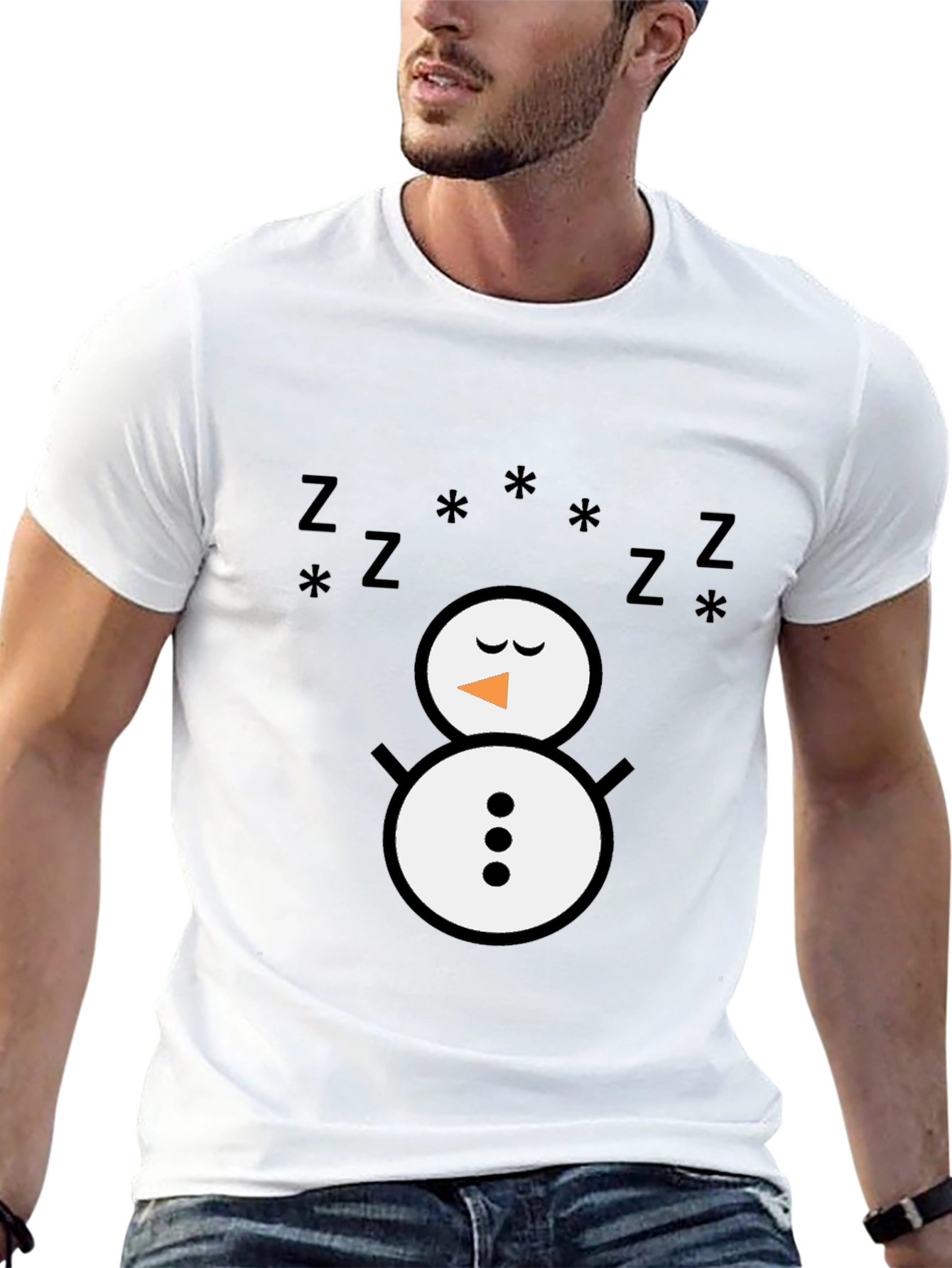 Sleeping Snowman Graphic T-Shirt - Black