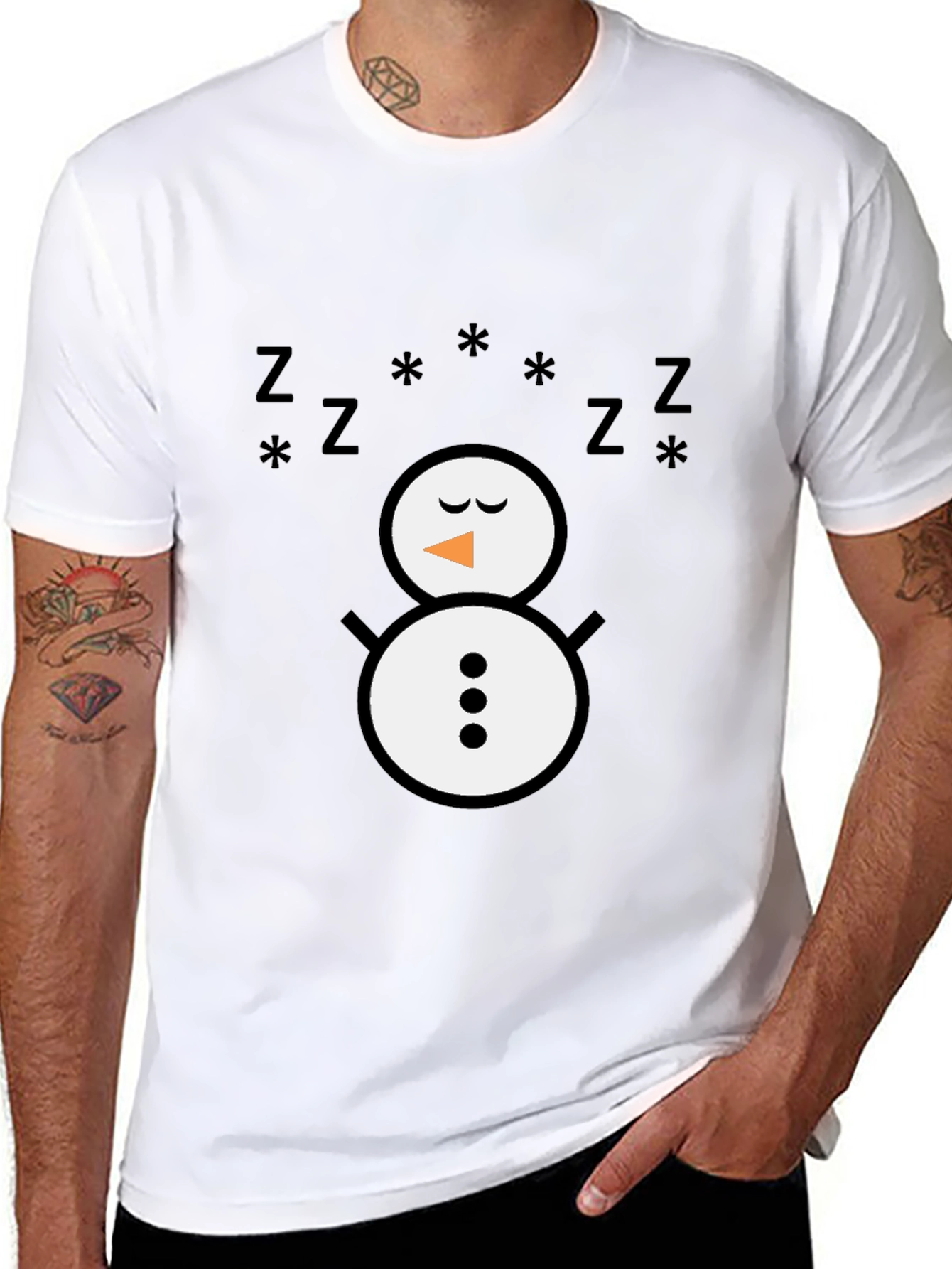 Sleeping Snowman Graphic T-Shirt - Black
