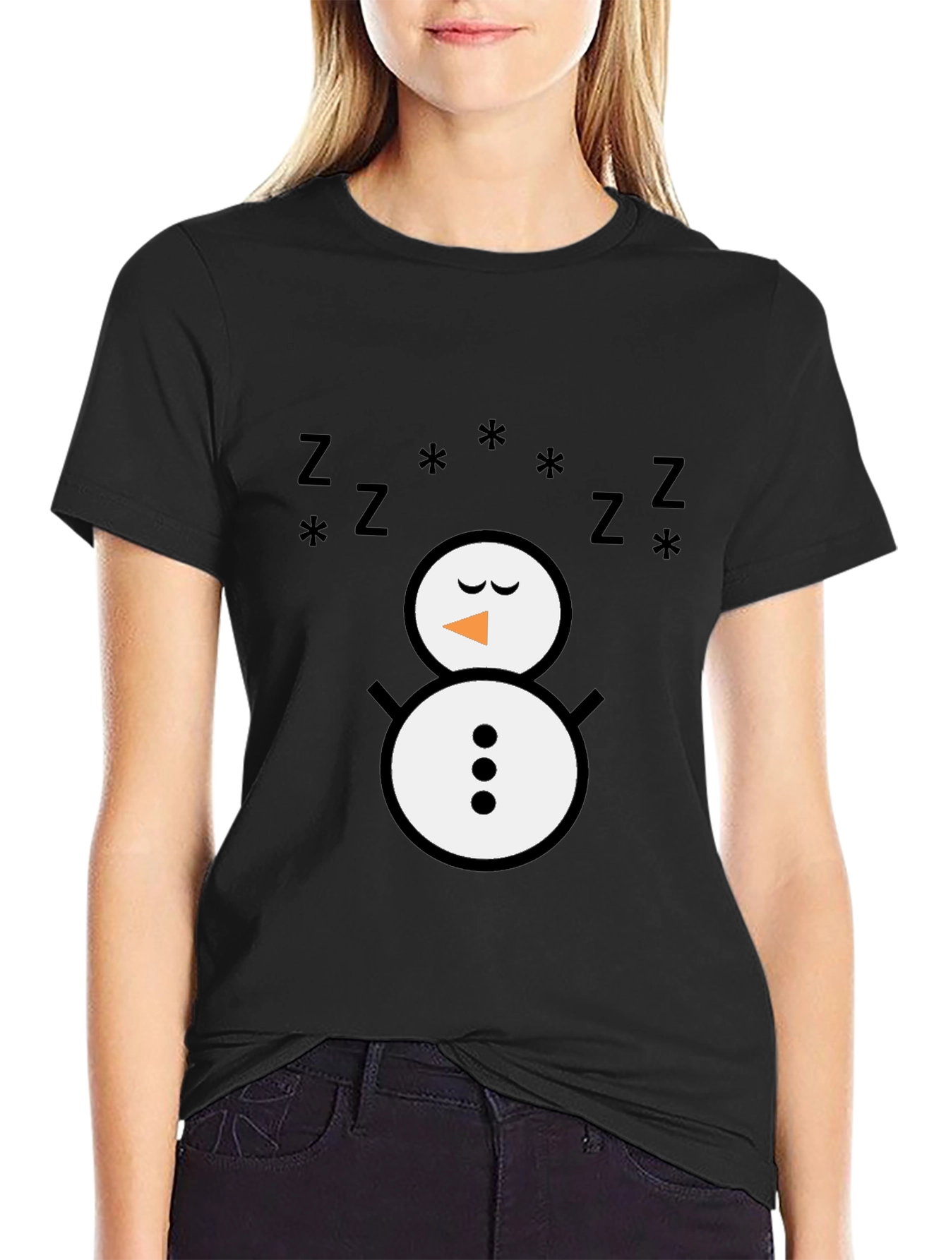 Sleeping Snowman Graphic T-Shirt - Black