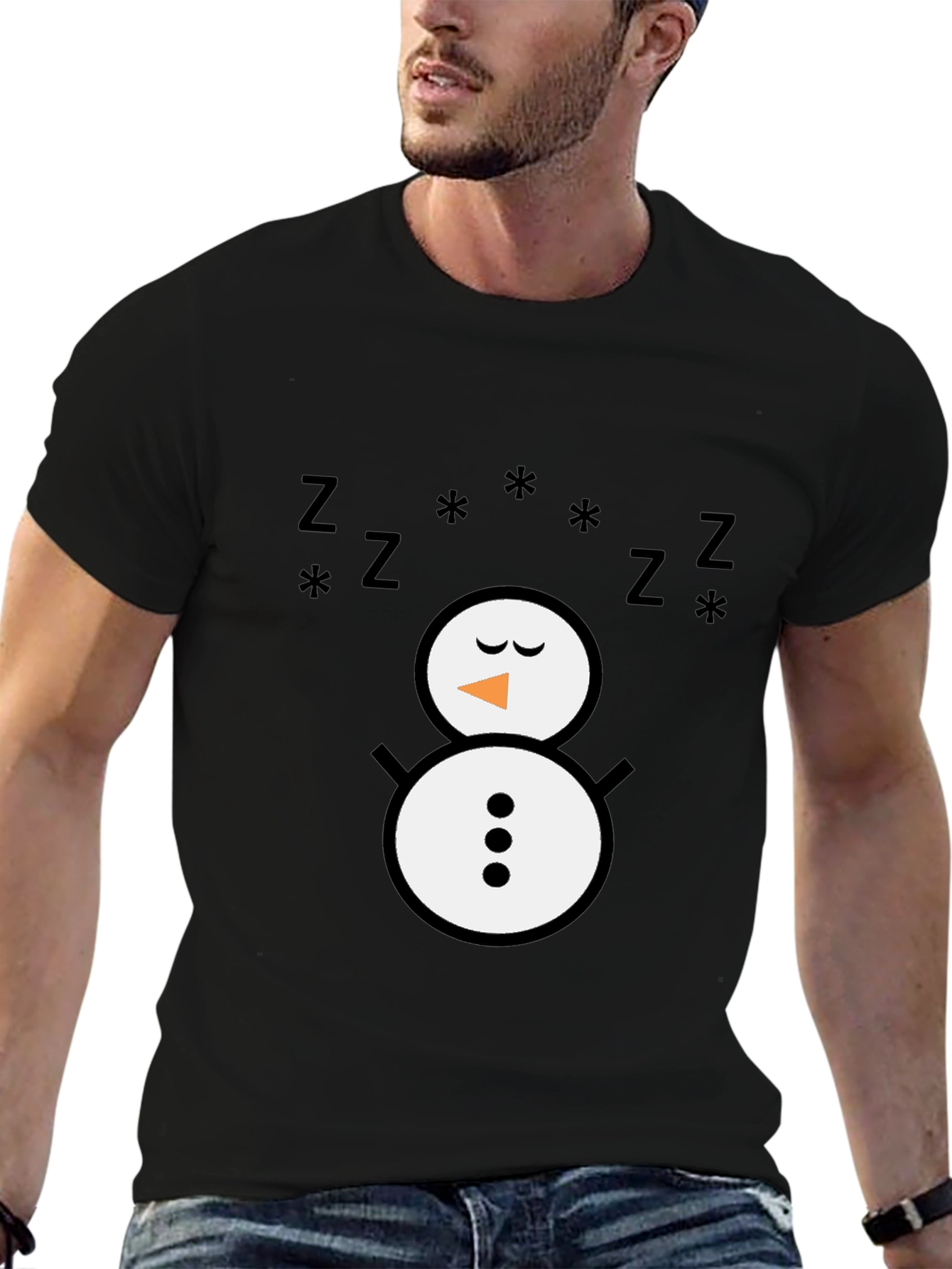 Sleeping Snowman Graphic T-Shirt - Black