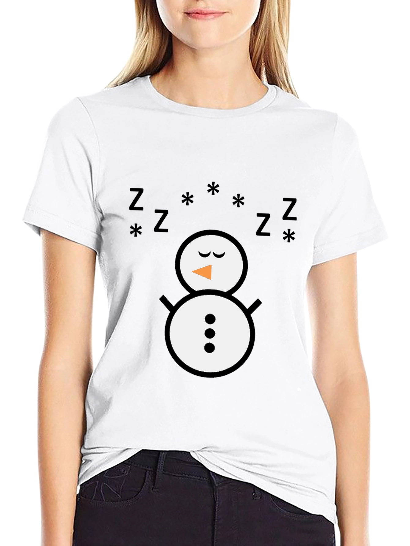 Sleeping Snowman Graphic T-Shirt - Black
