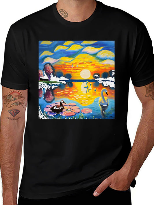 Swan Lake Graphic Tee - Artistic Black T-Shirt