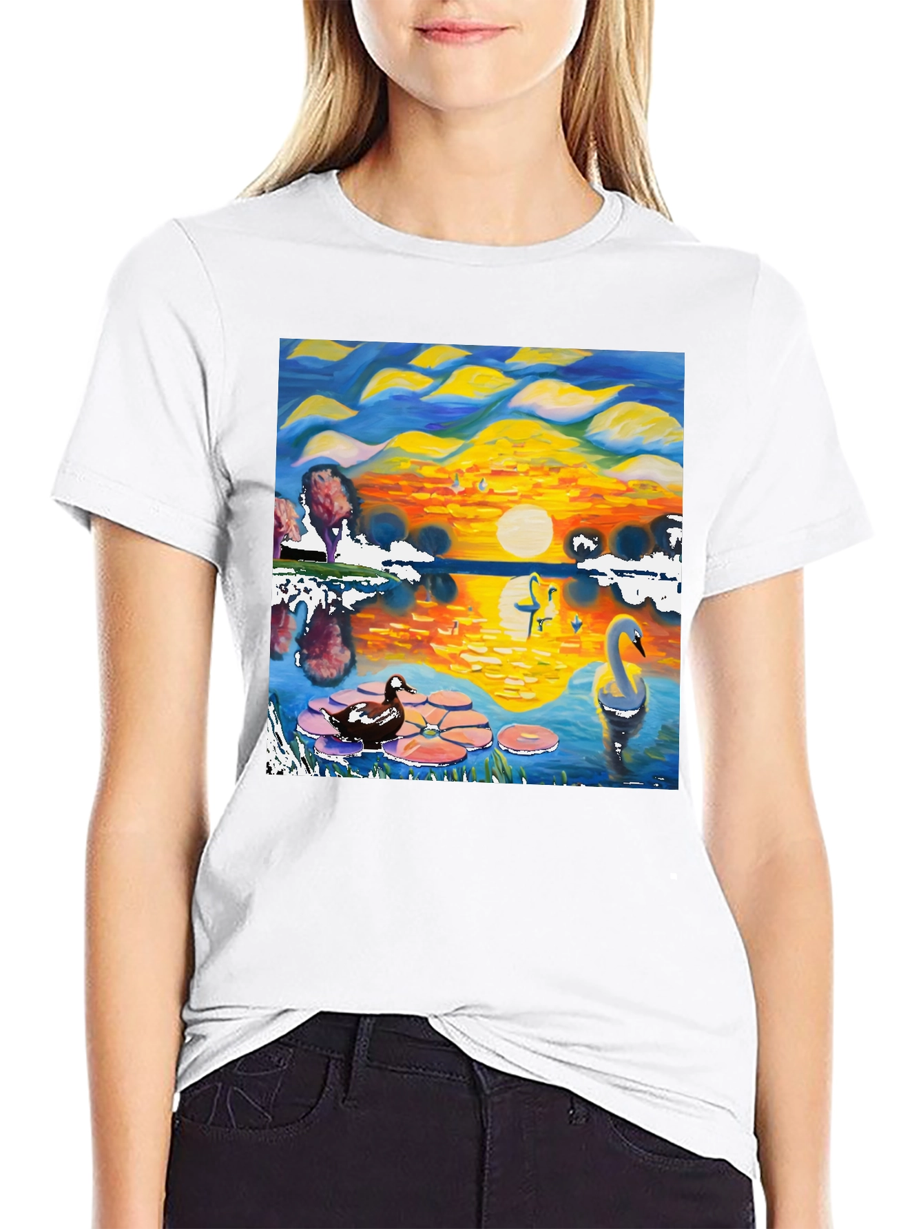 Swan Lake Graphic Tee - Artistic Black T-Shirt