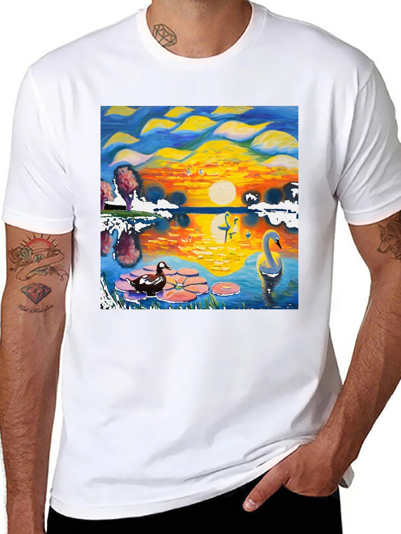 Swan Lake Graphic Tee - Artistic Black T-Shirt