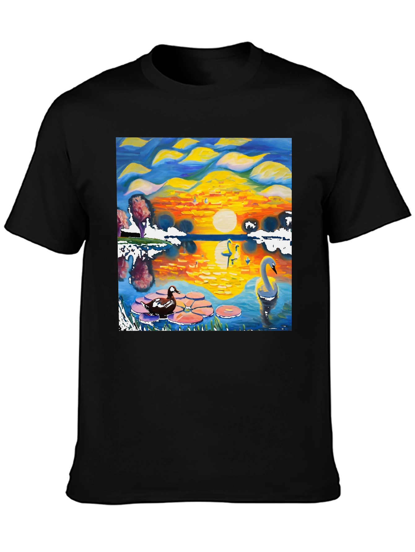 Swan Lake Graphic Tee - Artistic Black T-Shirt