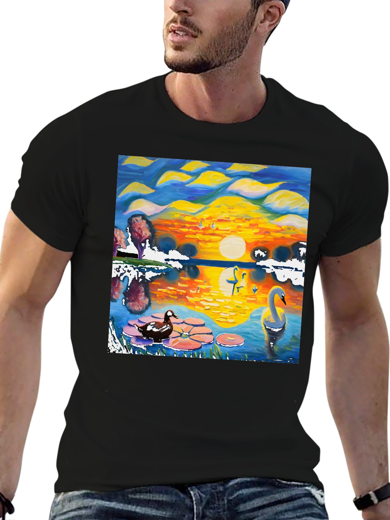 Swan Lake Graphic Tee - Artistic Black T-Shirt
