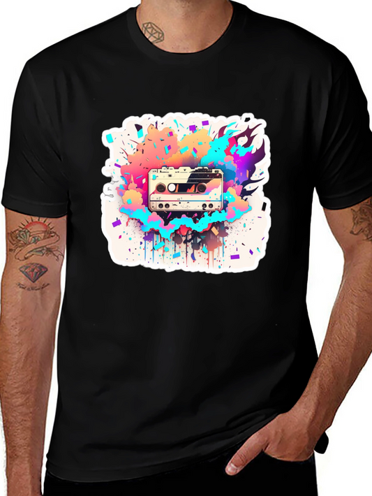 Retro Cassette Tape Graphic T-Shirt - Colorful Music Design