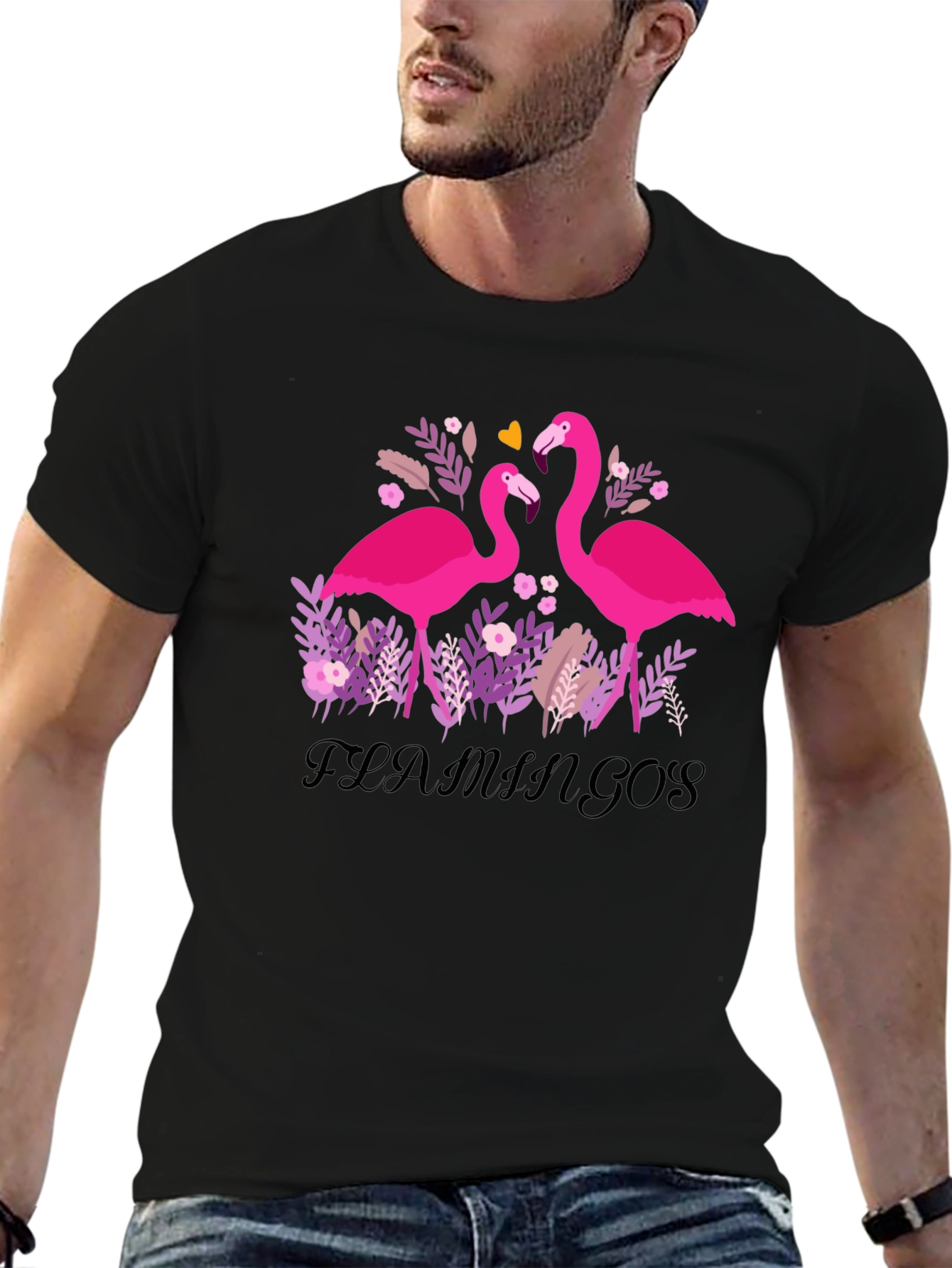 Flamingo Graphic Tee - Stylish Black T-Shirt
