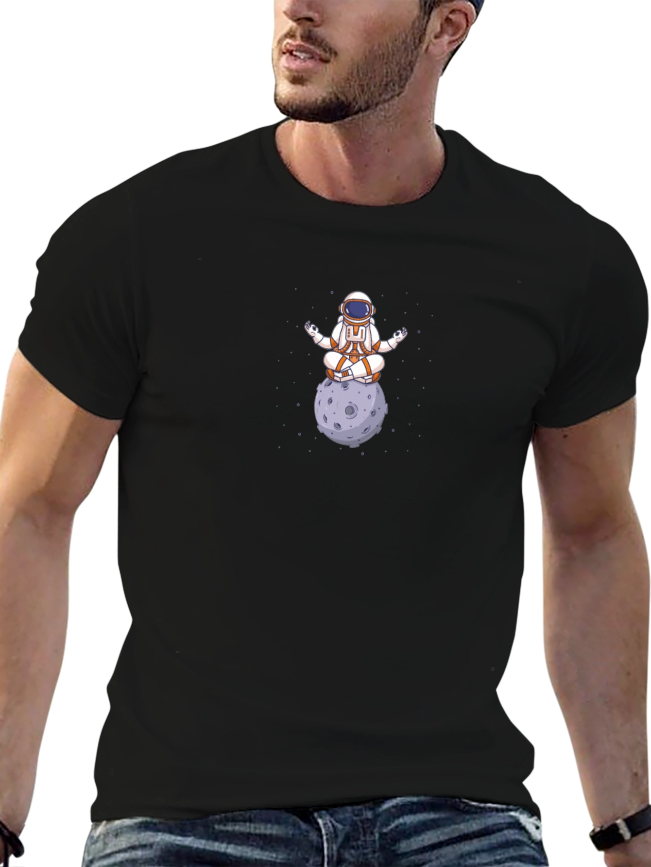 Meditating Astronaut on Moon Graphic T-Shirt