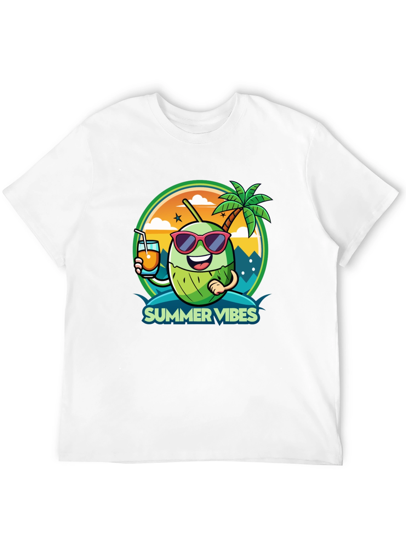 Summer Vibes Coconut Cartoon Graphic Tee
