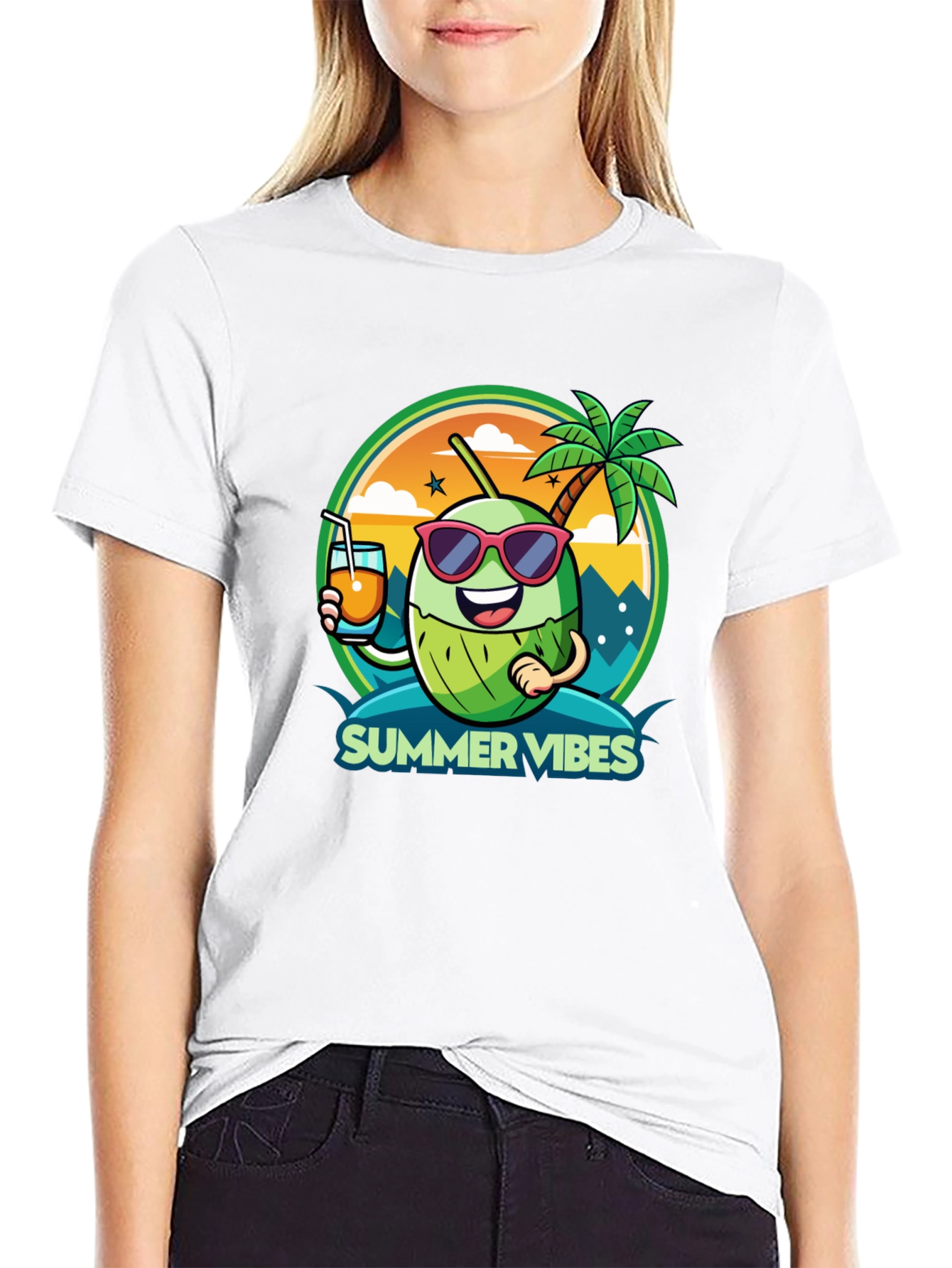 Summer Vibes Coconut Cartoon Graphic Tee