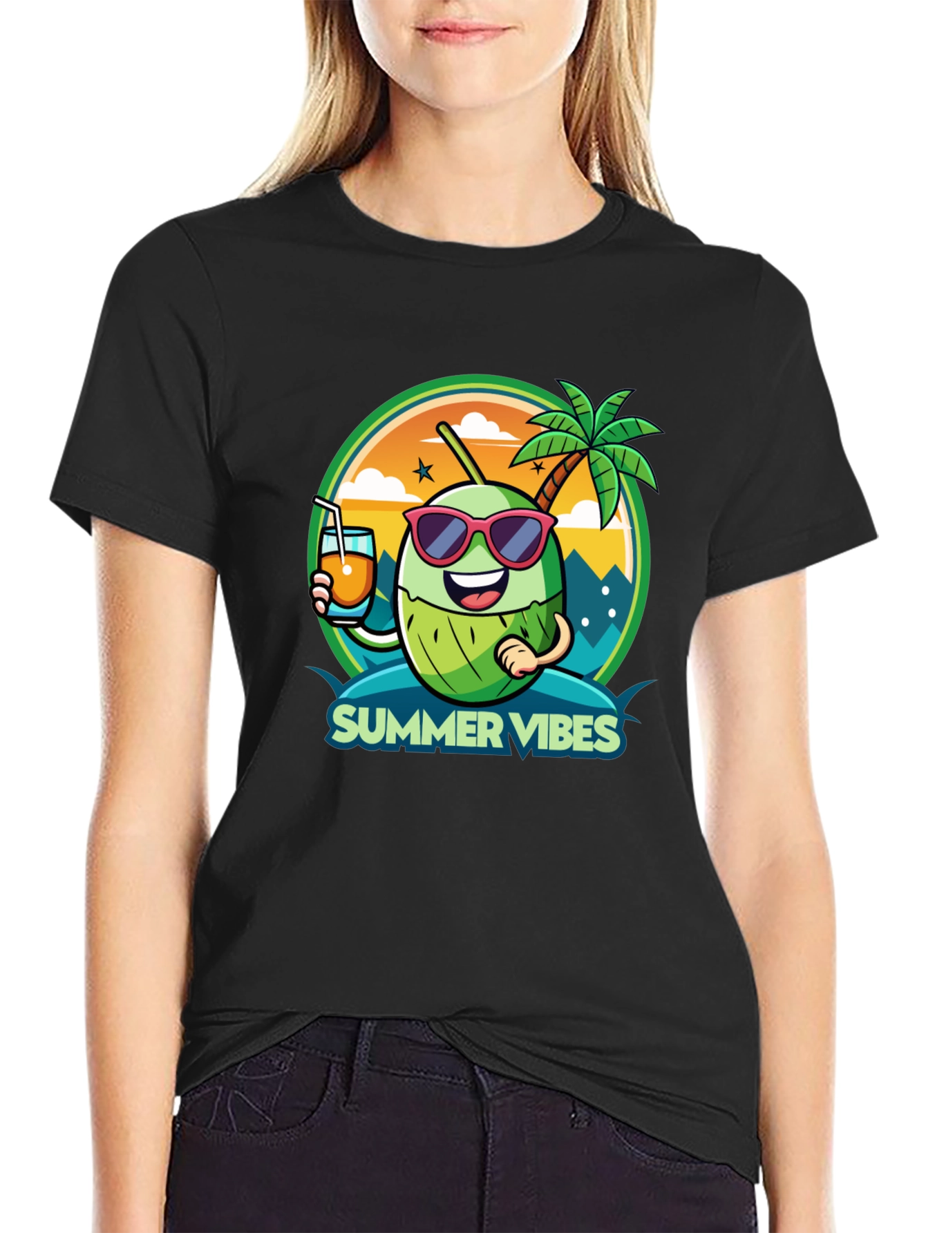 Summer Vibes Coconut Cartoon Graphic Tee