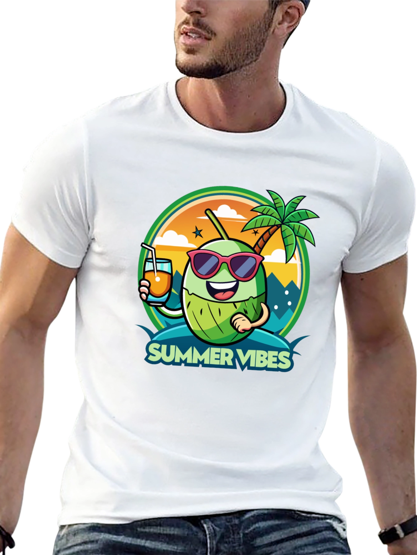 Summer Vibes Coconut Cartoon Graphic Tee