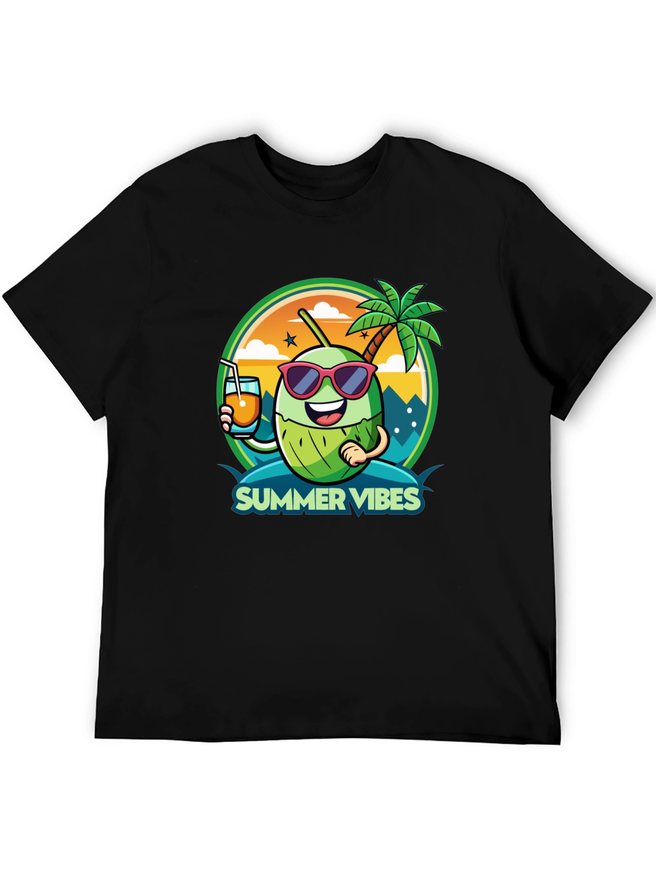 Summer Vibes Coconut Cartoon Graphic Tee