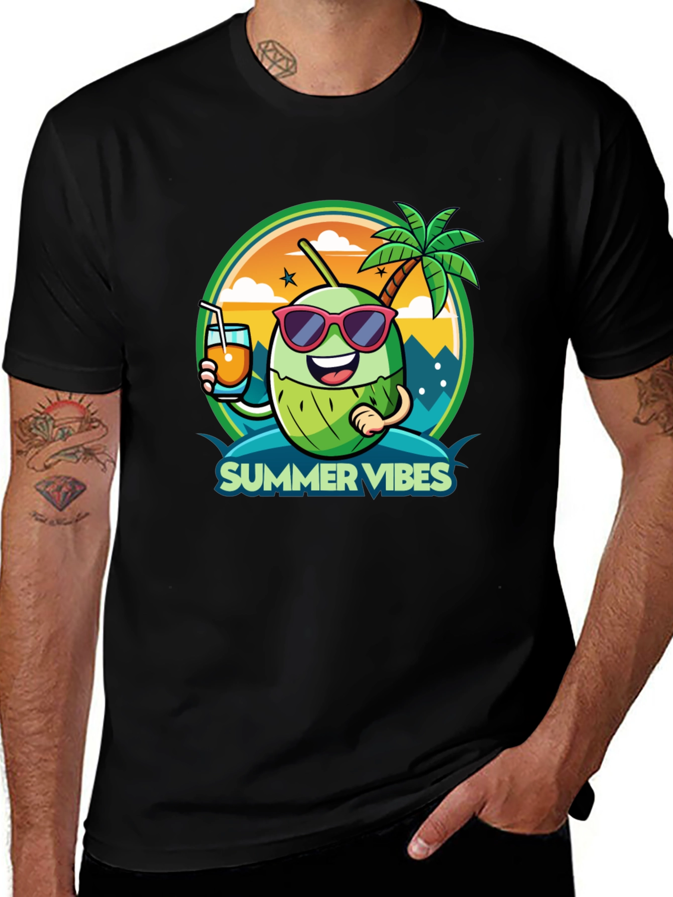 Summer Vibes Coconut Cartoon Graphic Tee
