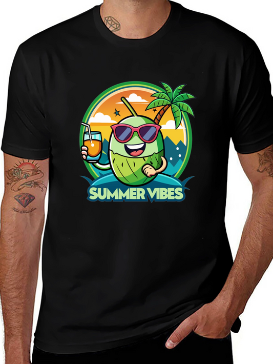 Summer Vibes Coconut Cartoon Graphic Tee