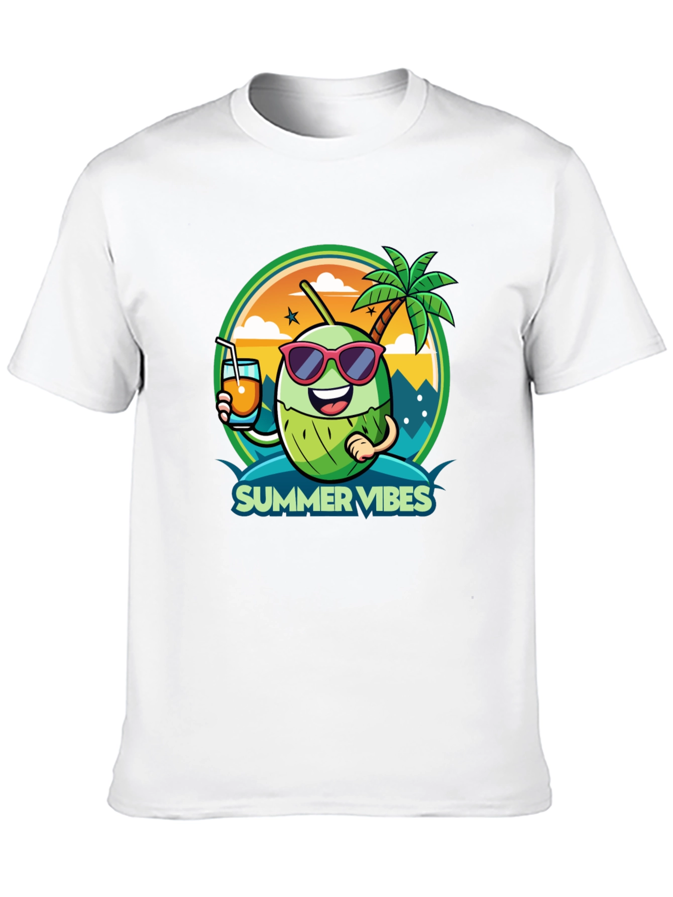 Summer Vibes Coconut Cartoon Graphic Tee