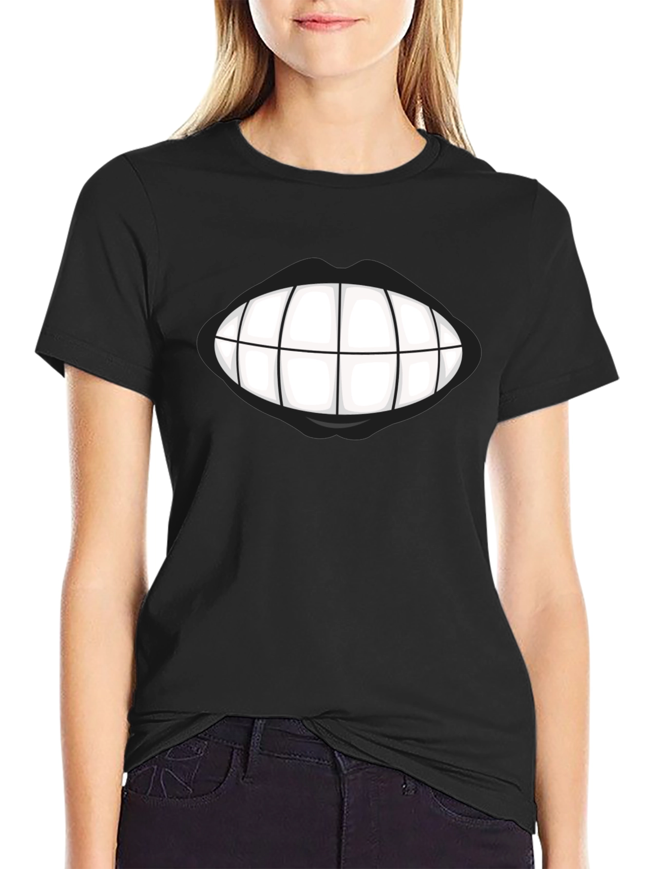 Grinning Teeth Graphic Tee - Bold Black T-Shirt
