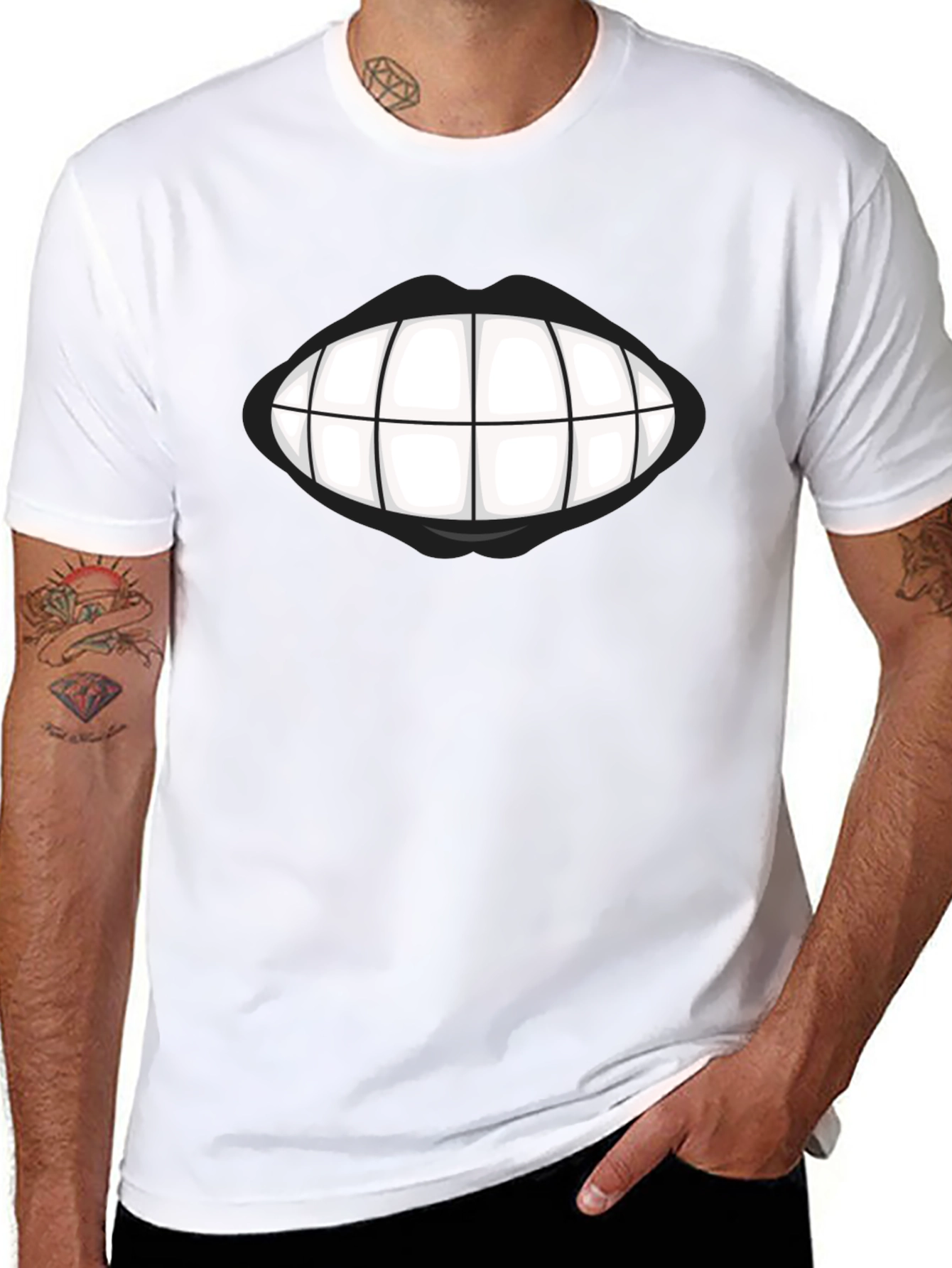 Grinning Teeth Graphic Tee - Bold Black T-Shirt
