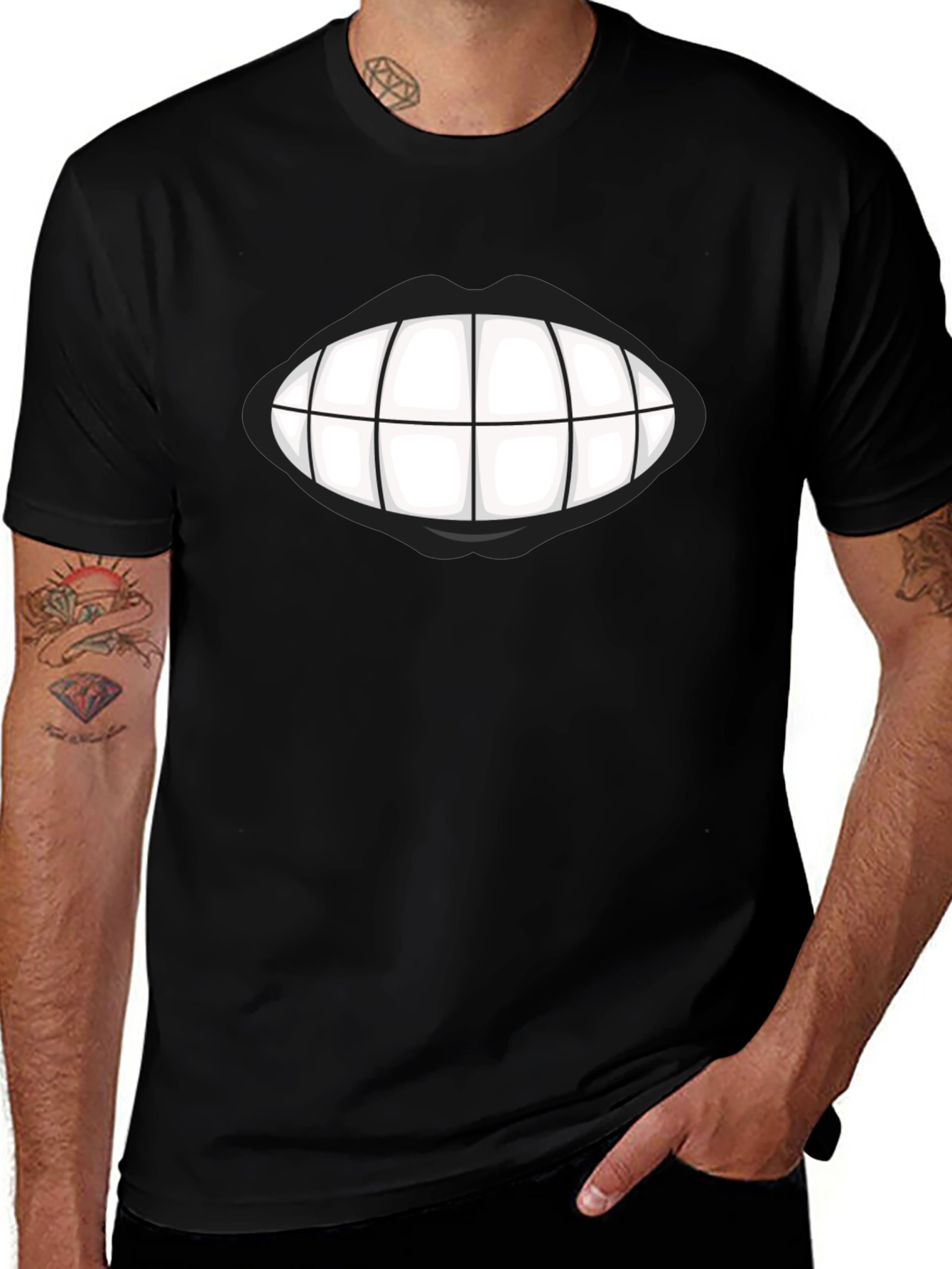 Grinning Teeth Graphic Tee - Bold Black T-Shirt