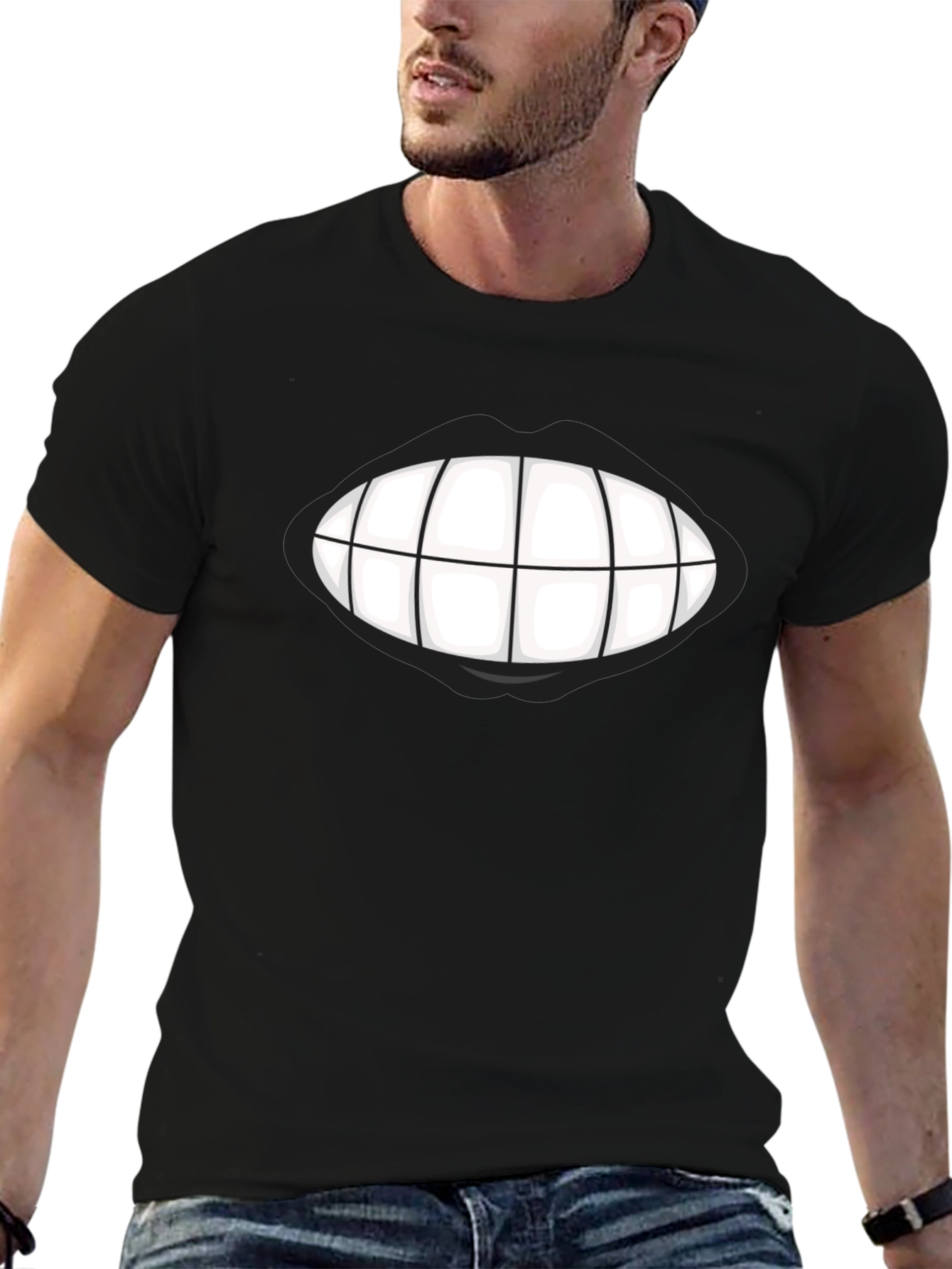 Grinning Teeth Graphic Tee - Bold Black T-Shirt