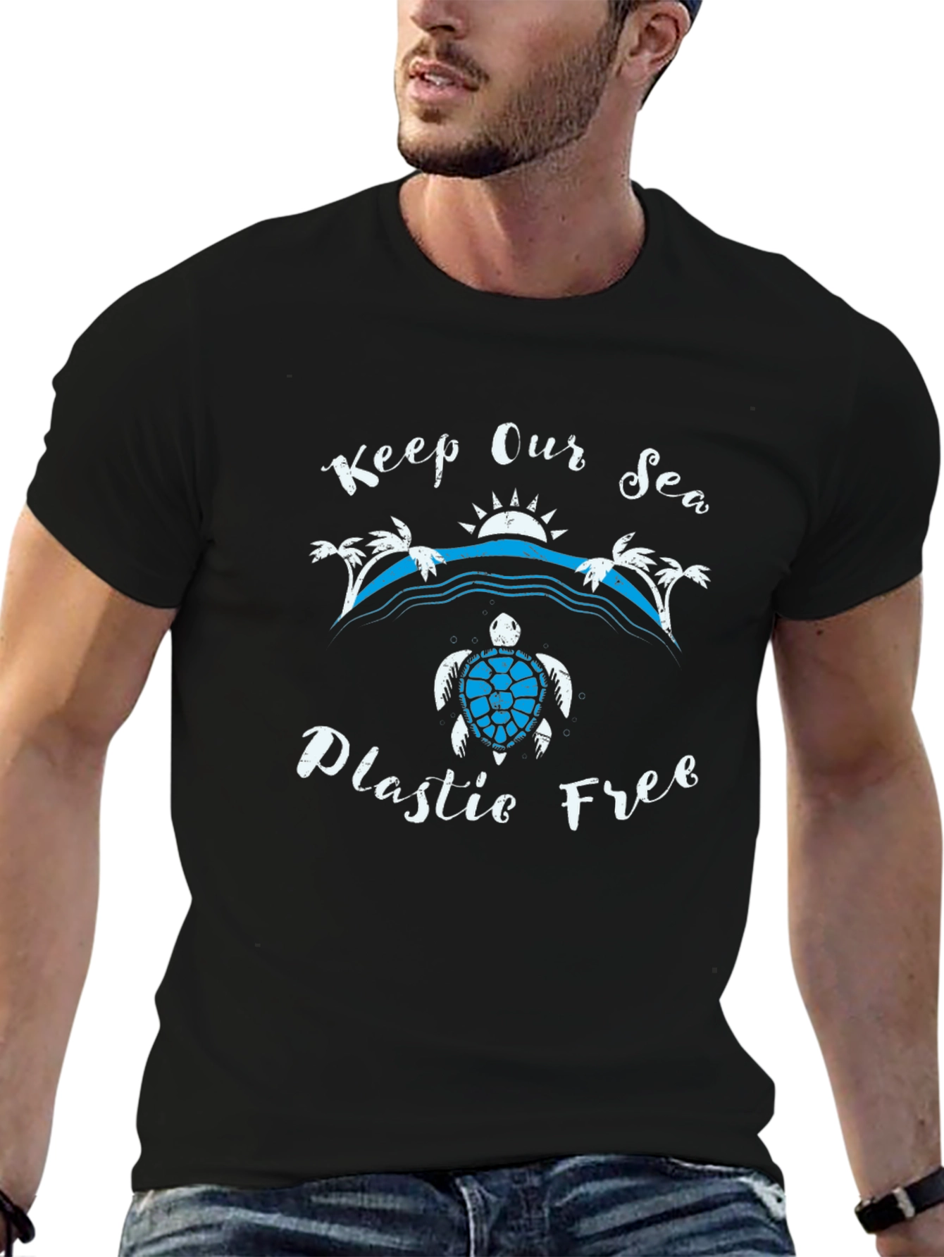 Keep Our Sea Plastic Free Black T-Shirt