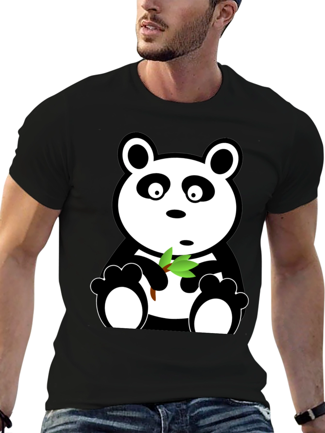 Cute Panda Bear Graphic Tee - Black