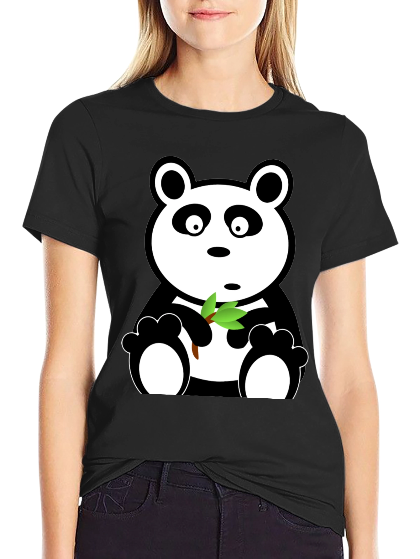 Cute Panda Bear Graphic Tee - Black