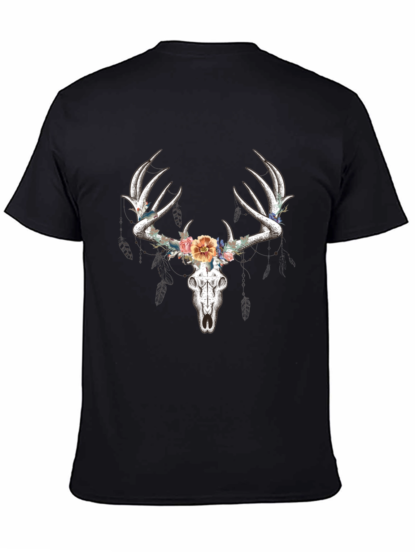 Deer Skull Floral T-Shirt - Black Graphic Tee