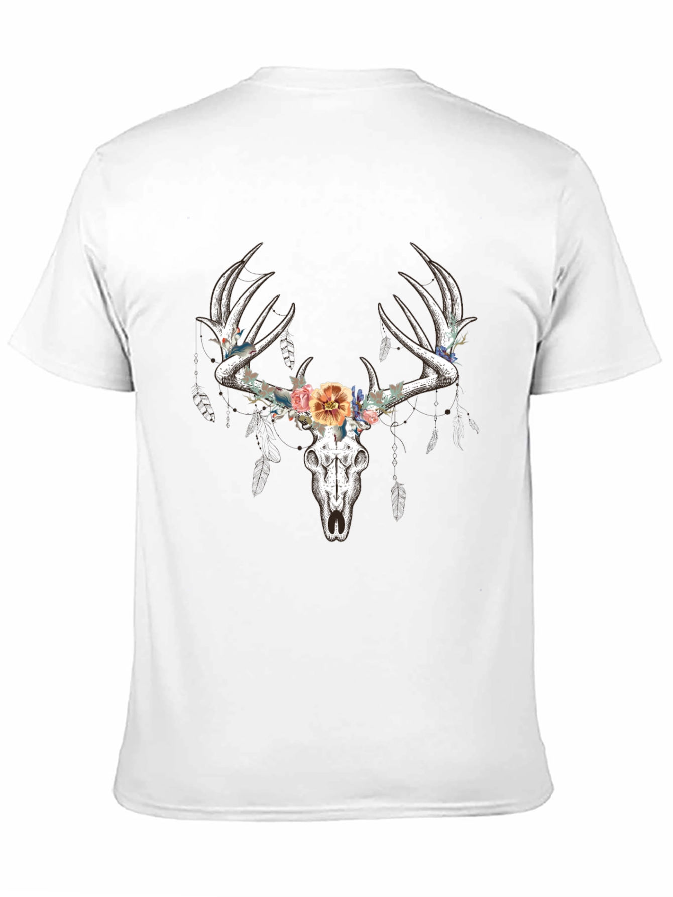 Deer Skull Floral T-Shirt - Black Graphic Tee