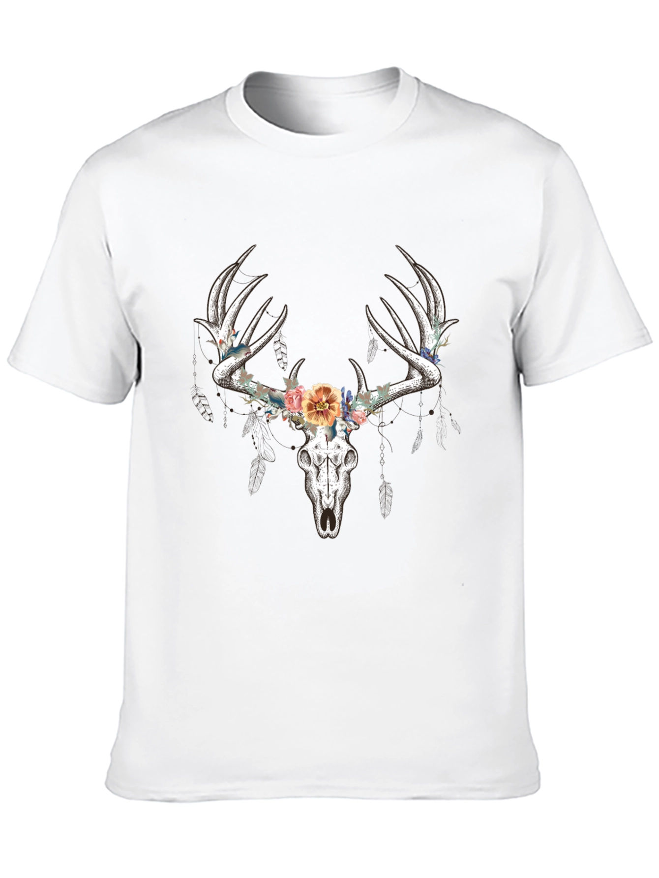 Deer Skull Floral T-Shirt - Black Graphic Tee