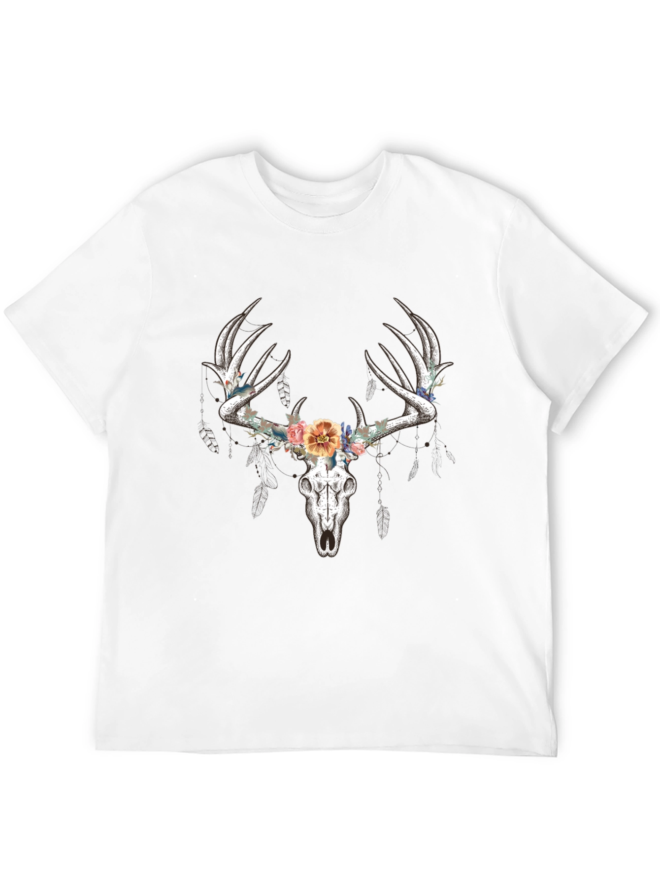 Deer Skull Floral T-Shirt - Black Graphic Tee