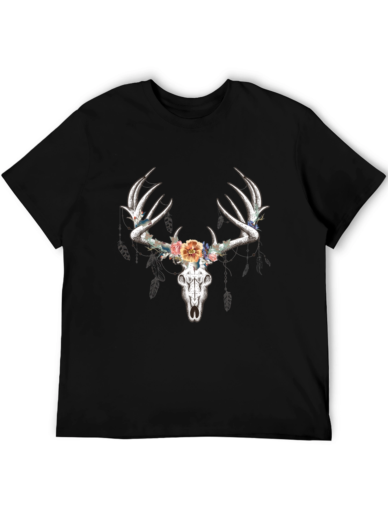 Deer Skull Floral T-Shirt - Black Graphic Tee
