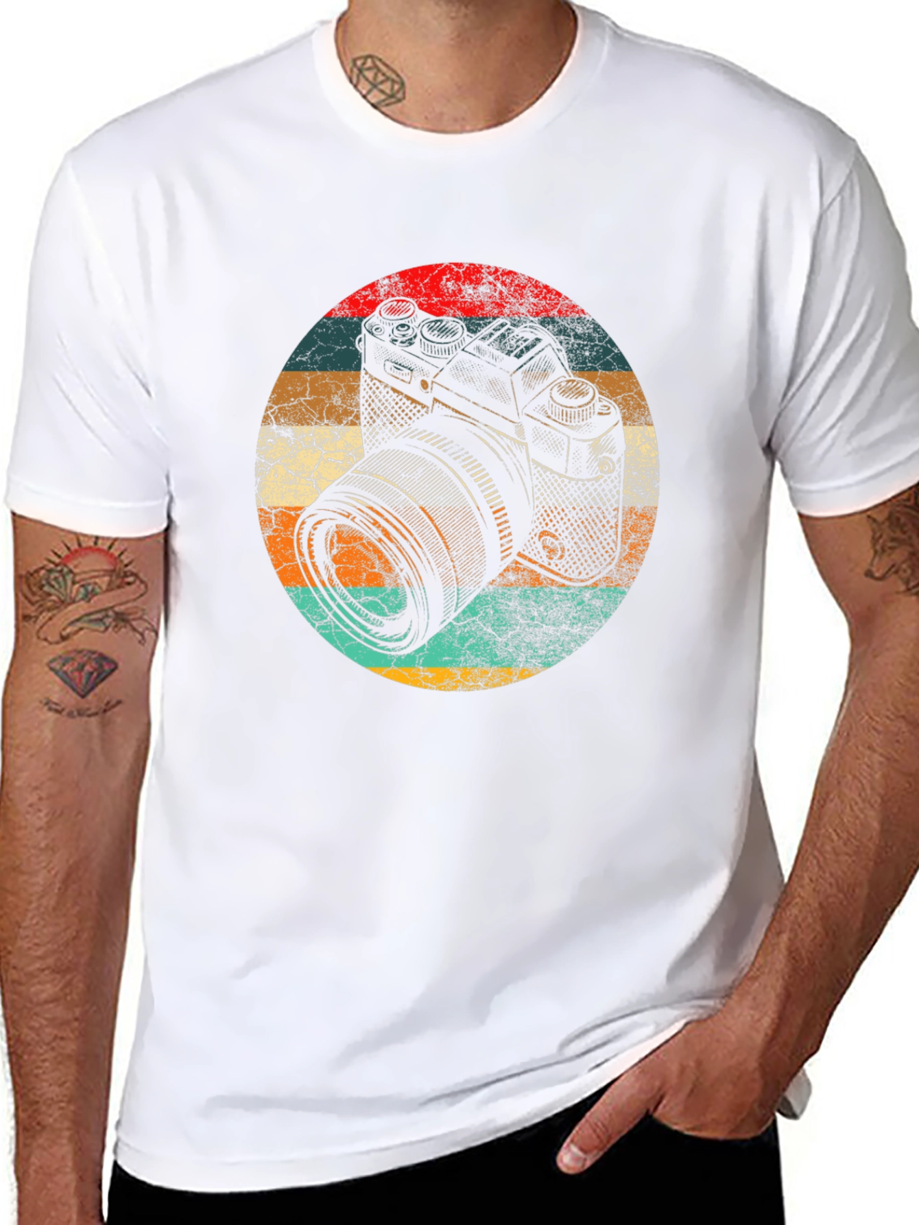 Retro Camera Graphic Tee - Black Cotton Blend Shirt