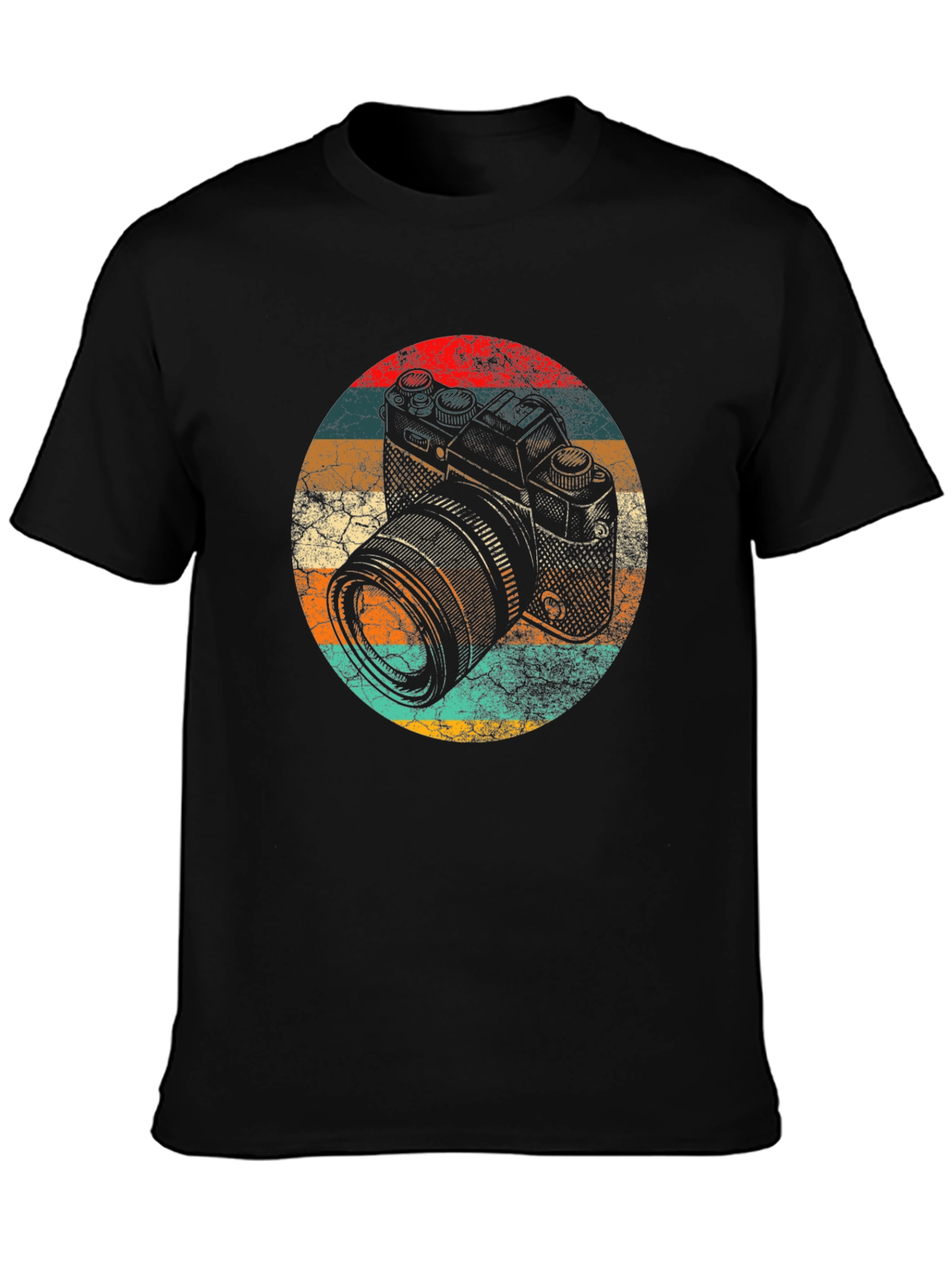 Retro Camera Graphic Tee - Black Cotton Blend Shirt