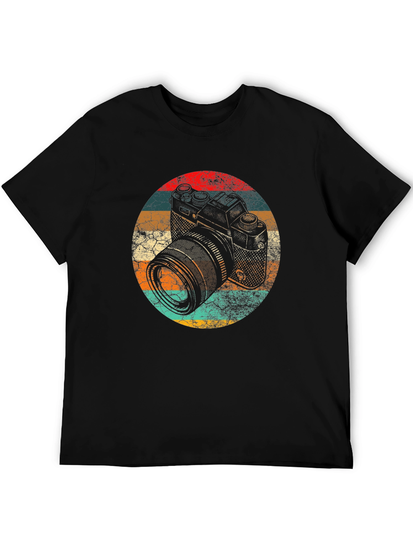 Retro Camera Graphic Tee - Black Cotton Blend Shirt
