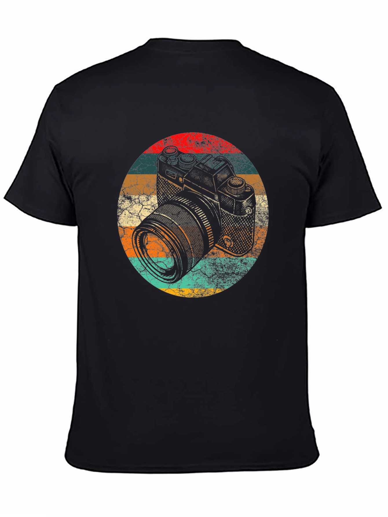 Retro Camera Graphic Tee - Black Cotton Blend Shirt